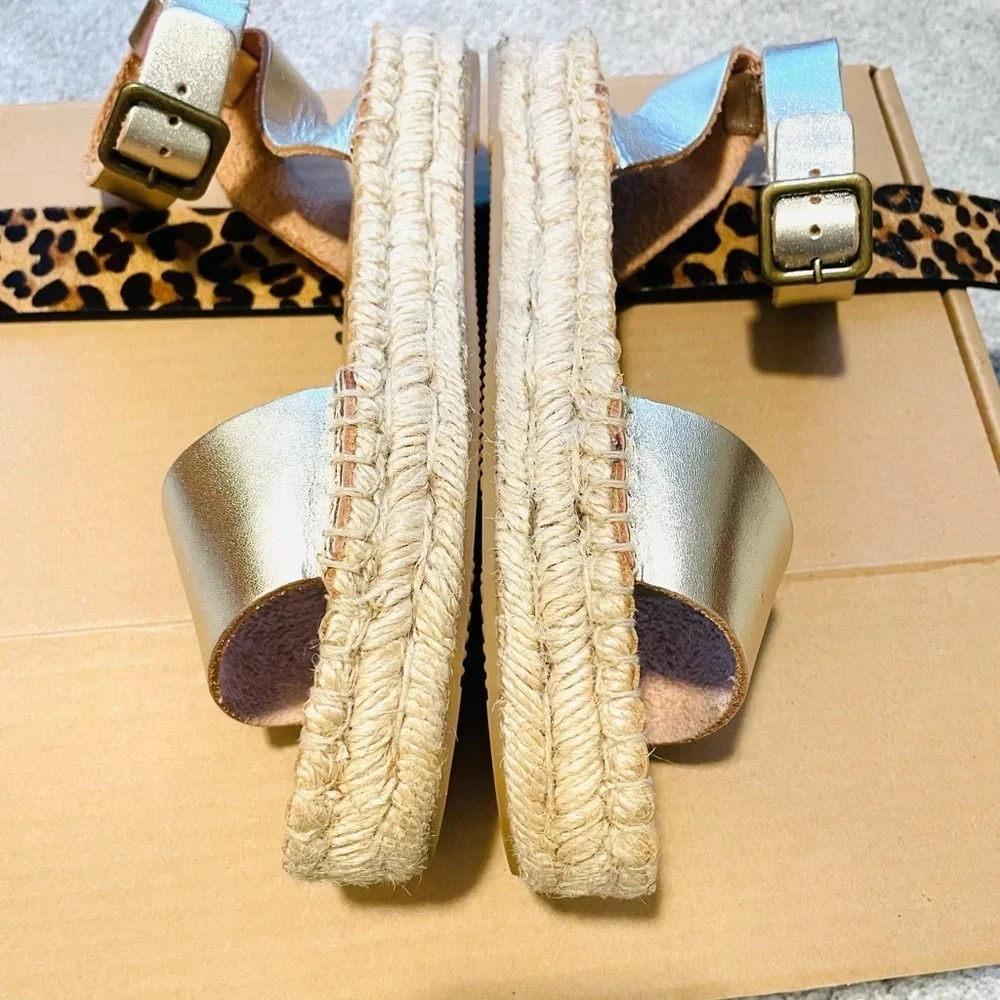 SOLUTOS Cadiz Leather Gold Espadrilles platform ankle Sandals size 6